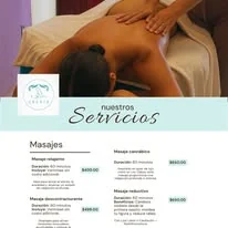 Listado gráfico de servicios de Evexia Masajes